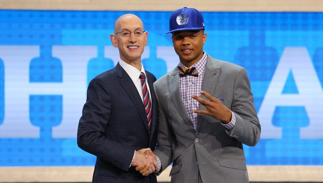 Markelle Fultz (Washington) is introduced by NBA commissioner Adam Silver as the No. 1 overall pick.