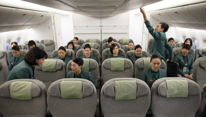 EVA Air's training facility contains several cabin service mock-ups, each with several rows of the same seats found on board the aircraft in EVA's fleet.