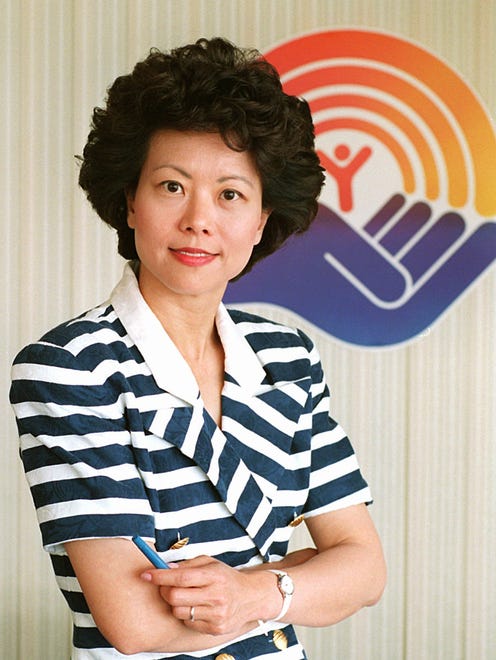 Elaine Chao was president of United Way for four years, stepping down in 1996.