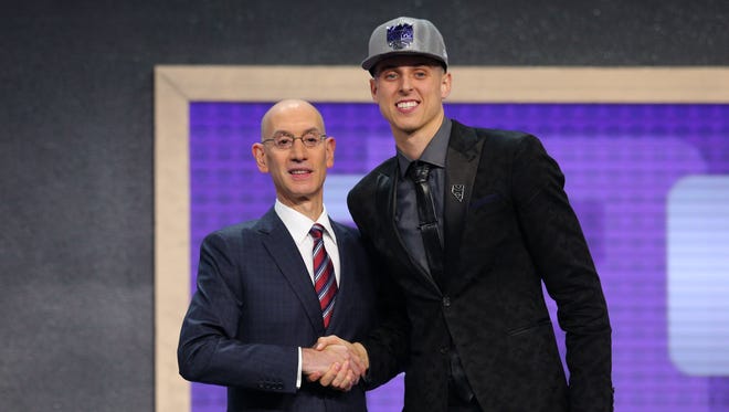 Zach Collins (Gonzaga) is introduced by NBA commissioner Adam Silver as the No. 10 overall pick.