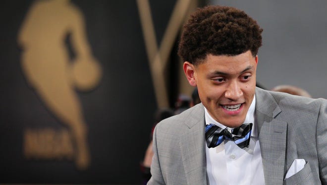 Justin Jackson heads to the stage after being drafted No. 15 overall by the Trail Blazers in the first round of the 2017 NBA draft at Barclays Center.