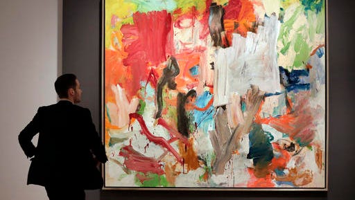 FILE - In a Friday, Nov. 4, 2016 file photo, William de Kooning's "Untitled XXV" is displayed at Christie's, in New York. Christie's predicts that “Untitled XXV” will set a new auction record for a work by the abstract expressionist artist at its sale Tuesday evening, Nov. 15, in New York.
