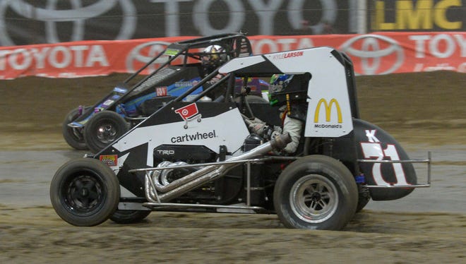 Kyle Larson races in the 29th annual Lucas Oil Chili Bowl Midget Nationals on Jan. 17, 2014.