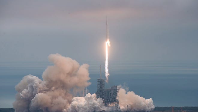 The launch of a SpaceX Falcon 9 rocket from Launch Complex 39A at NASA's Kennedy Space Center in Florida on Sunday.