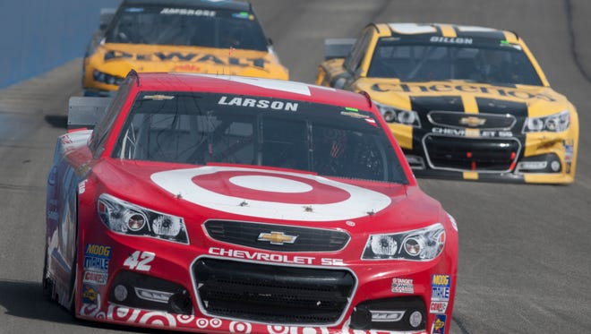 Kyle Larson (42) finished second at the 2014 Auto Club 400 at Auto Club Speedway in Fontana, Calif.