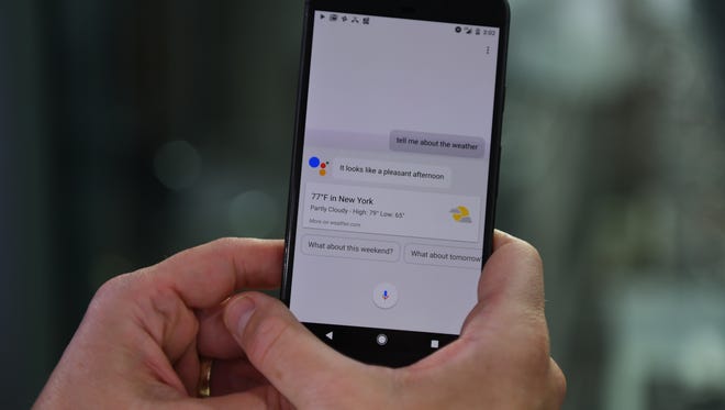 Google Assistant delivers the weather on a Google Pixel.