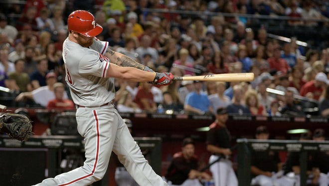 June 24: Phillies starting pitcher Ben Lively hits a two run homer against tDiamondbacks.