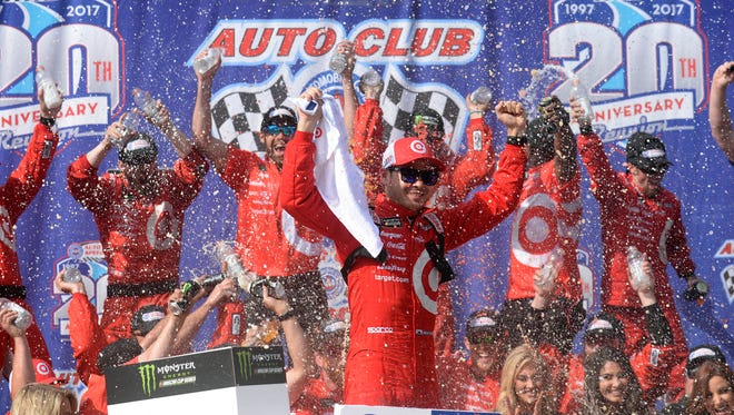 March 26: Kyle Larson wins the Auto Club 400 at Auto Club Speedway in Fontana, Calif.
