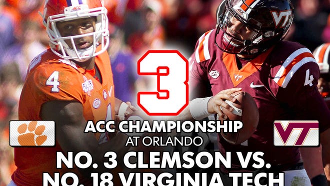3. ACC Championship (Orlando): No. 3 Clemson vs. No. 18 Virginia Tech (Saturday at 8 p.m. ET, ABC)