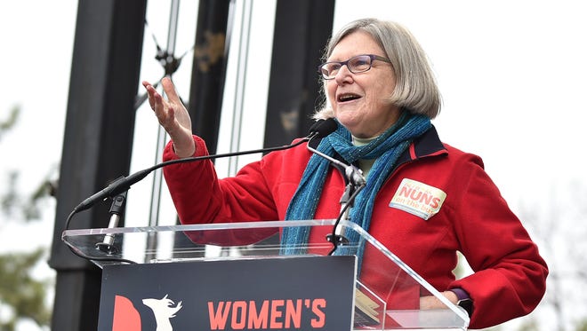 Sister Simone Campbell speaks onstage at the Women's March on Washington on January 21, 2017 in Washington, DC.