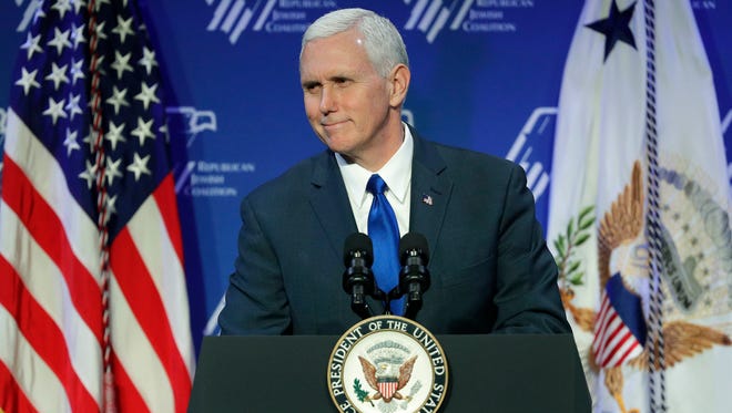 Vice President Mike Pence speaks Feb. 24, 2017, at the Republican Jewish Coalition annual leadership meeting in Las Vegas.