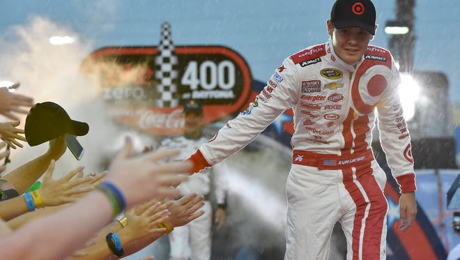 Kyle Larson during driver introductions for the Coke Zero 400 at Daytona International Speedway.
