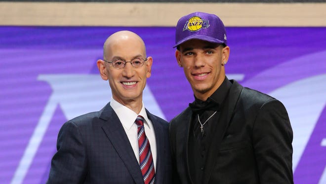 Lonzo Ball (UCLA) is introduced by NBA commissioner Adam Silver as the No. 2 overall pick.