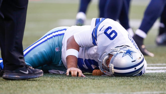 Tony Romo, QB, Cowboys: Broken bone in back, no timetable for return