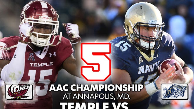 5. AAC Championship (Annapolis, Md.): Temple vs. No. 20 Navy (Saturday at noon ET, ABC)